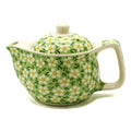 Small Herbal Teapot with Green Daisy - 350ml Ceramic with Strainer