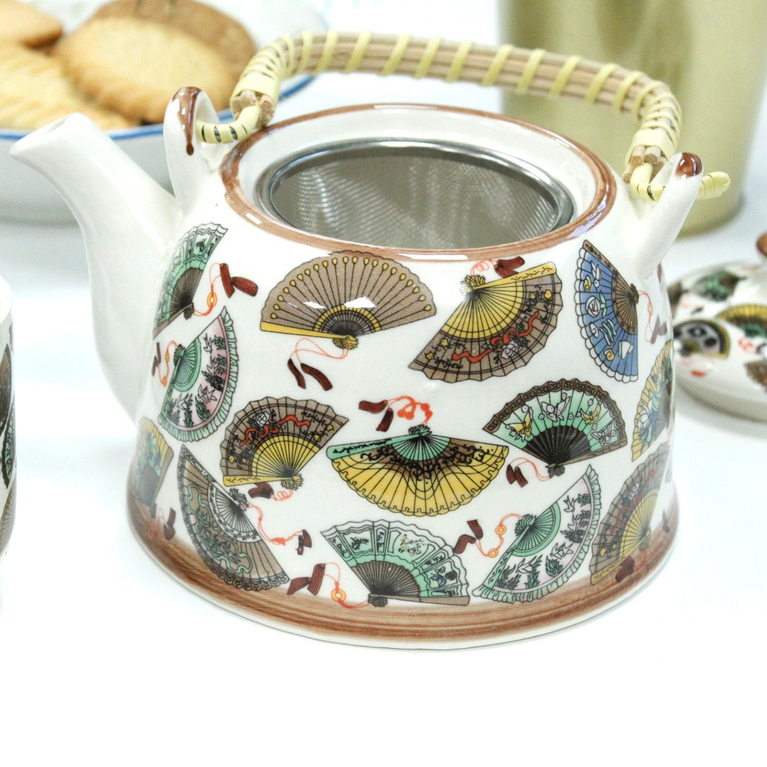 Herbal Teapot Set - China Fans - 650ml Teapot with 6 Cups & Strainer