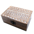 White Washed Wooden Box - 6x4 Aztec Design - Handmade