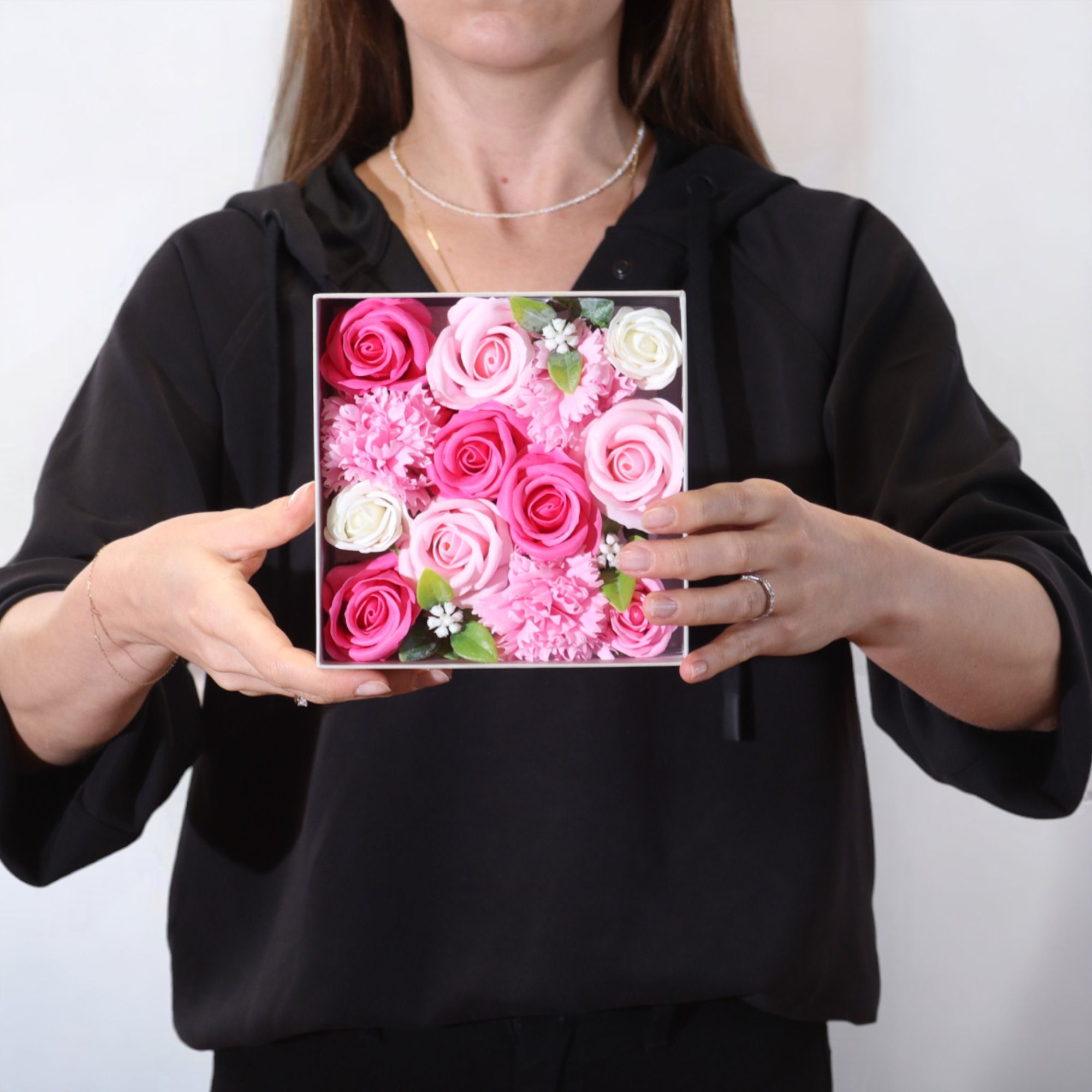 Square Box - Baby Blessings - Pinks - Soap Flower Gift Round Box