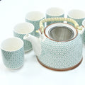 Herbal Teapot Set - Green Mosaic - 650ml Teapot with 6 Cups & Strainer