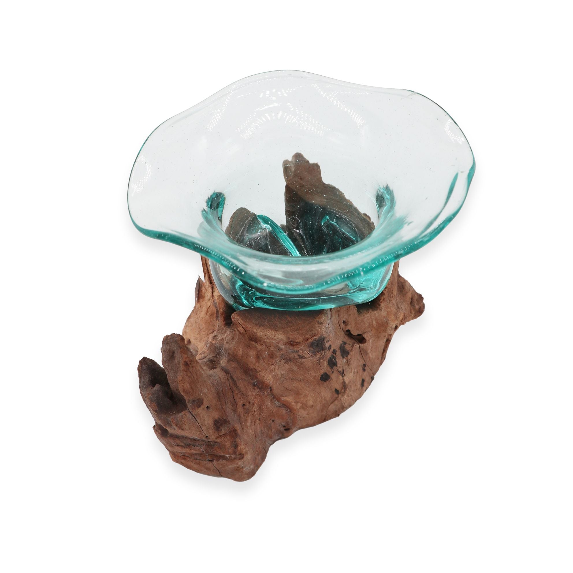 Handmade Molten Glass Fancy Sweet Bowl on Wood – 23cm