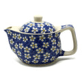 Small Herbal Teapot with Blue Daisy - 350ml Ceramic with Strainer