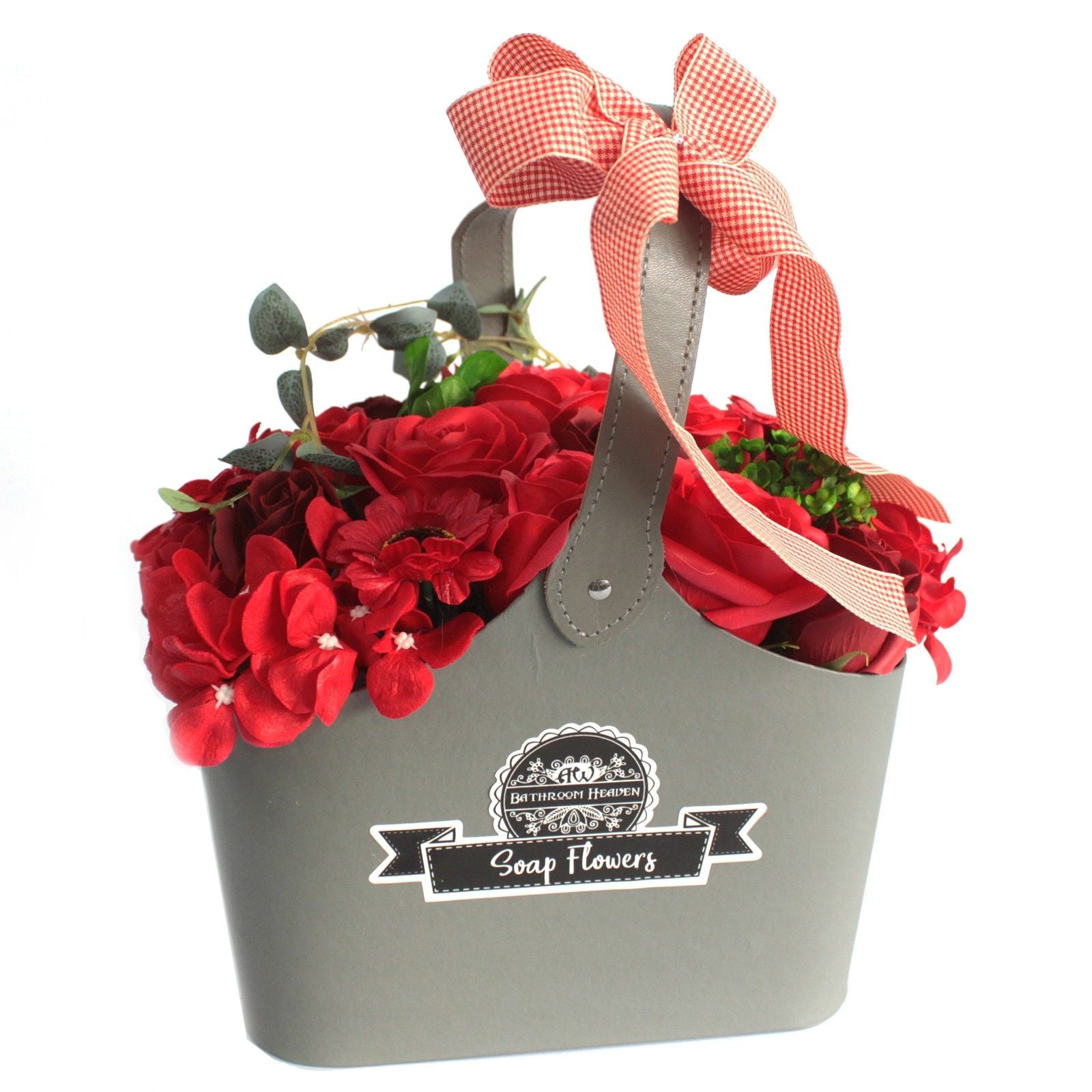 Basket Soap Flower Bouquet - Red (bath flowers)