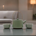 Herbal Jade Teapot Set with 2 Cups - Ceramic Green Tea Set