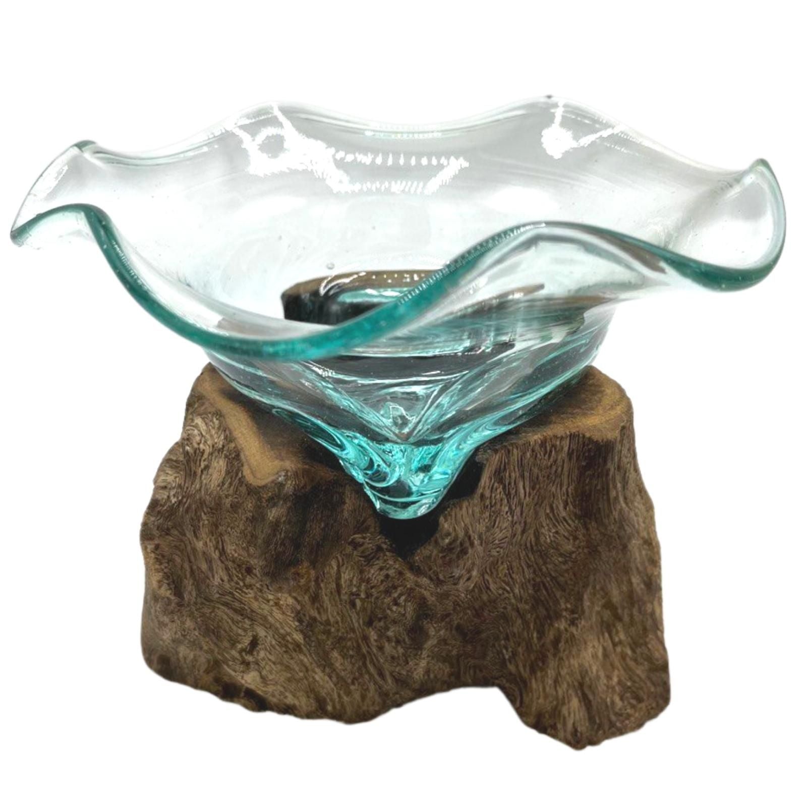 Handmade Molten Glass Fancy Sweet Bowl on Wood – 23cm