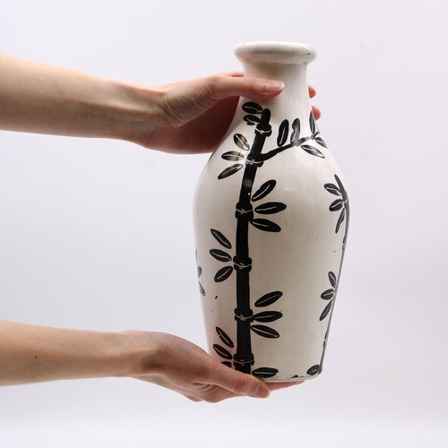 Bamboo Motif Shaped Vase - Natural - handmade