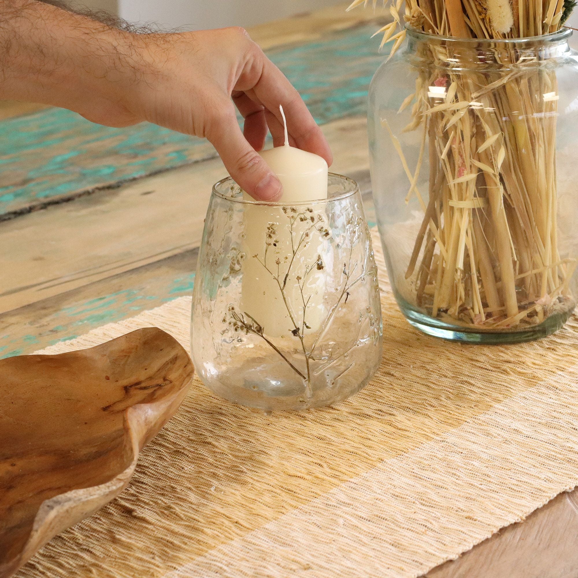 Natural Floral Glass - Vase Candle Holder - Margarita  - (12x11cm)