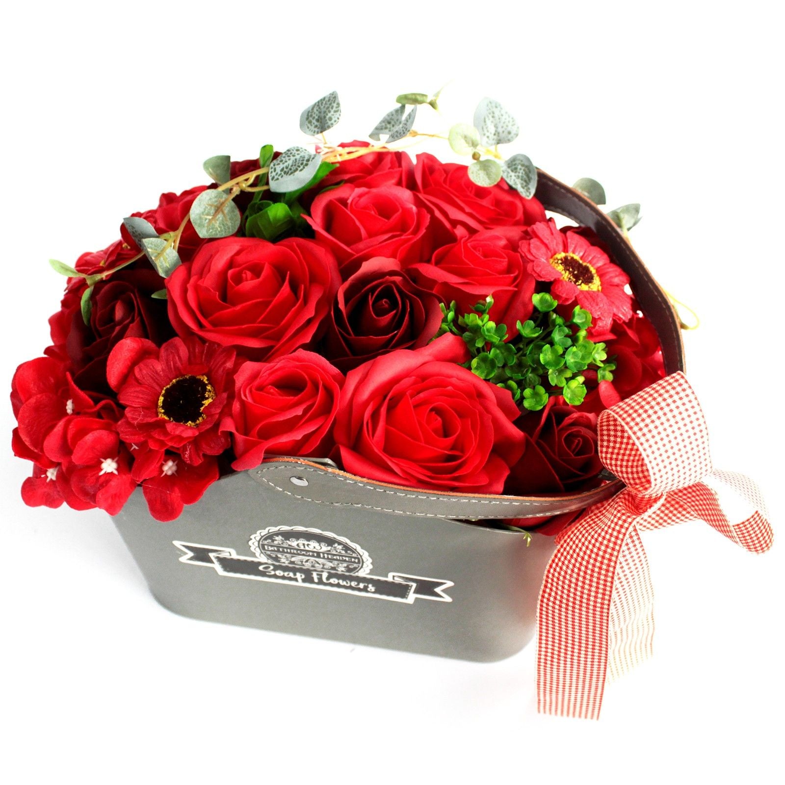 Basket Soap Flower Bouquet - Red (bath flowers)