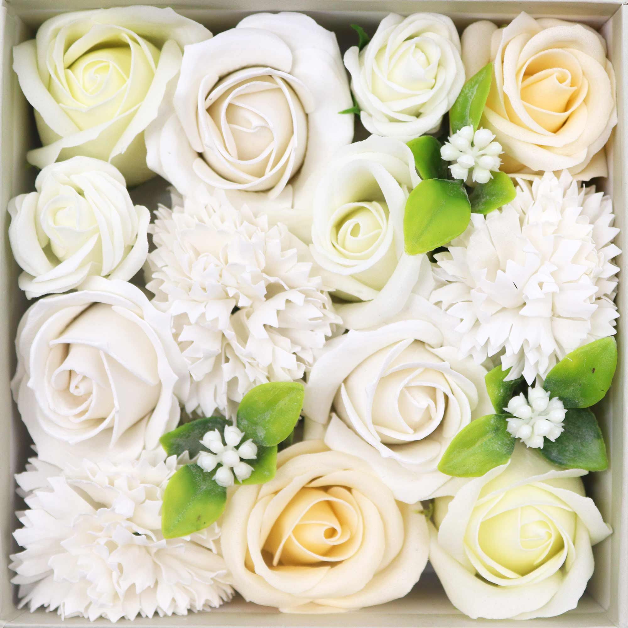 Square Box - Wedding Blessings - White & Ivory - Soap Flower Gift Round Box