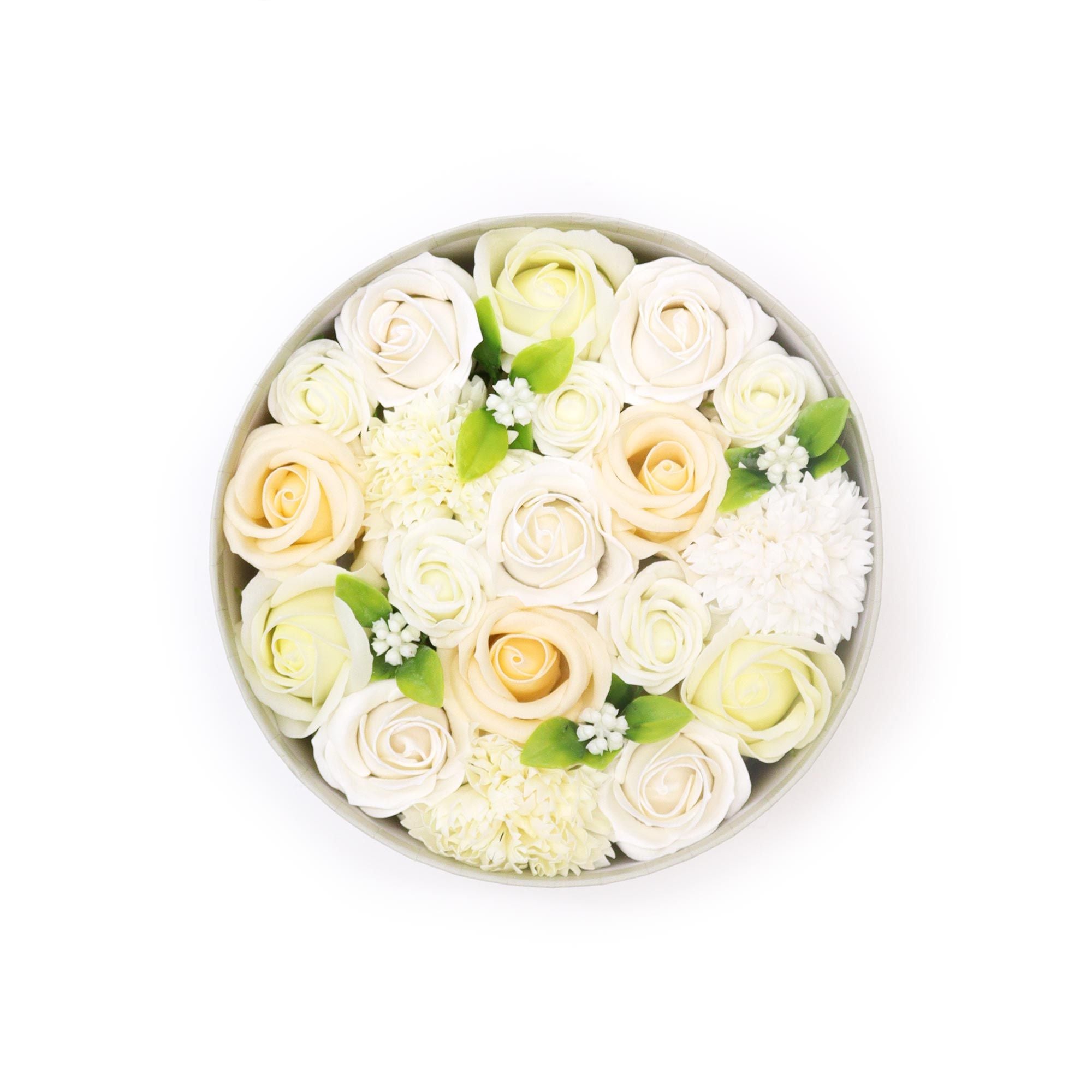 Round Box - Wedding Blessings - White & Ivory - Soap Flower Gift Round Box