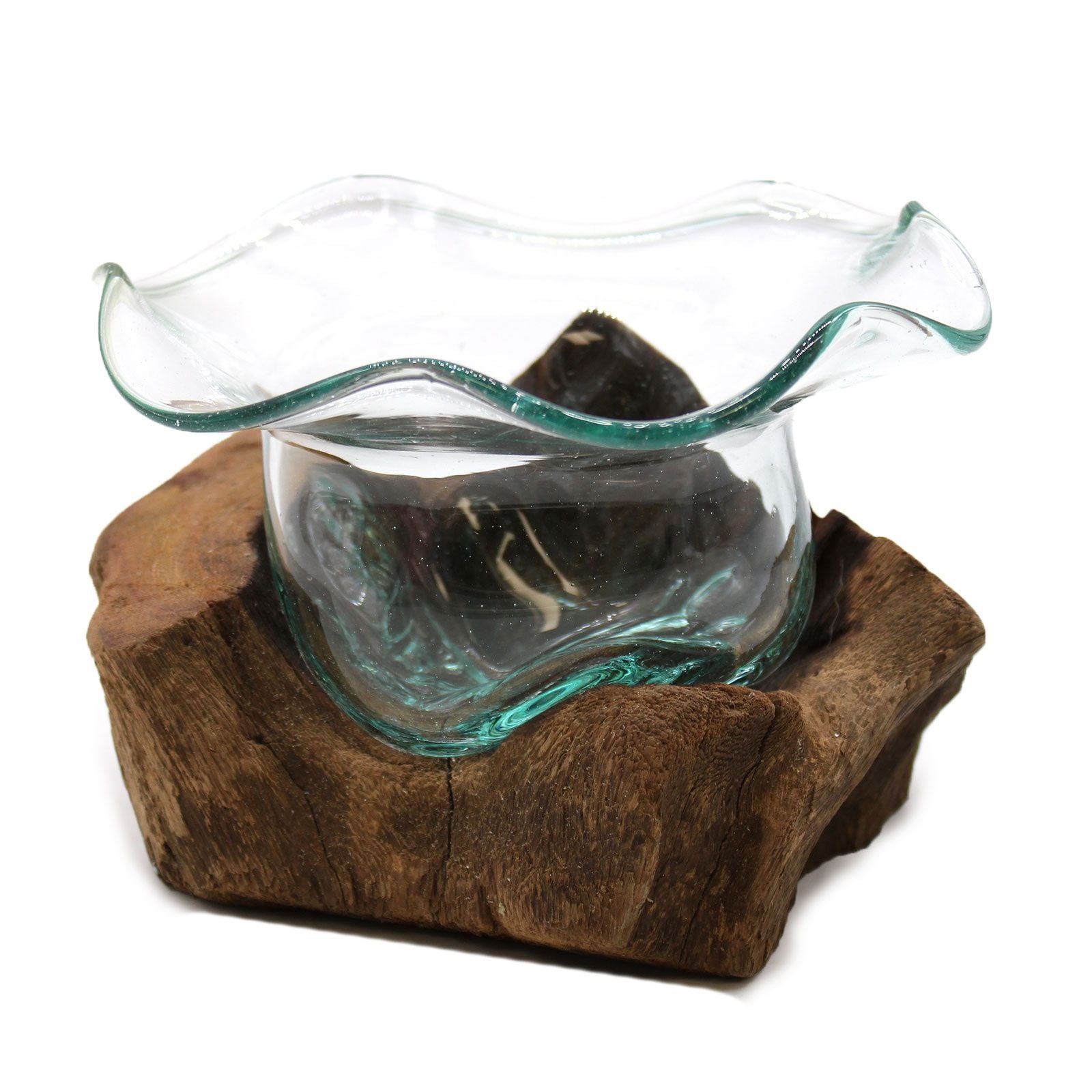 Handmade Molten Glass Fancy Sweet Bowl on Wood – 23cm