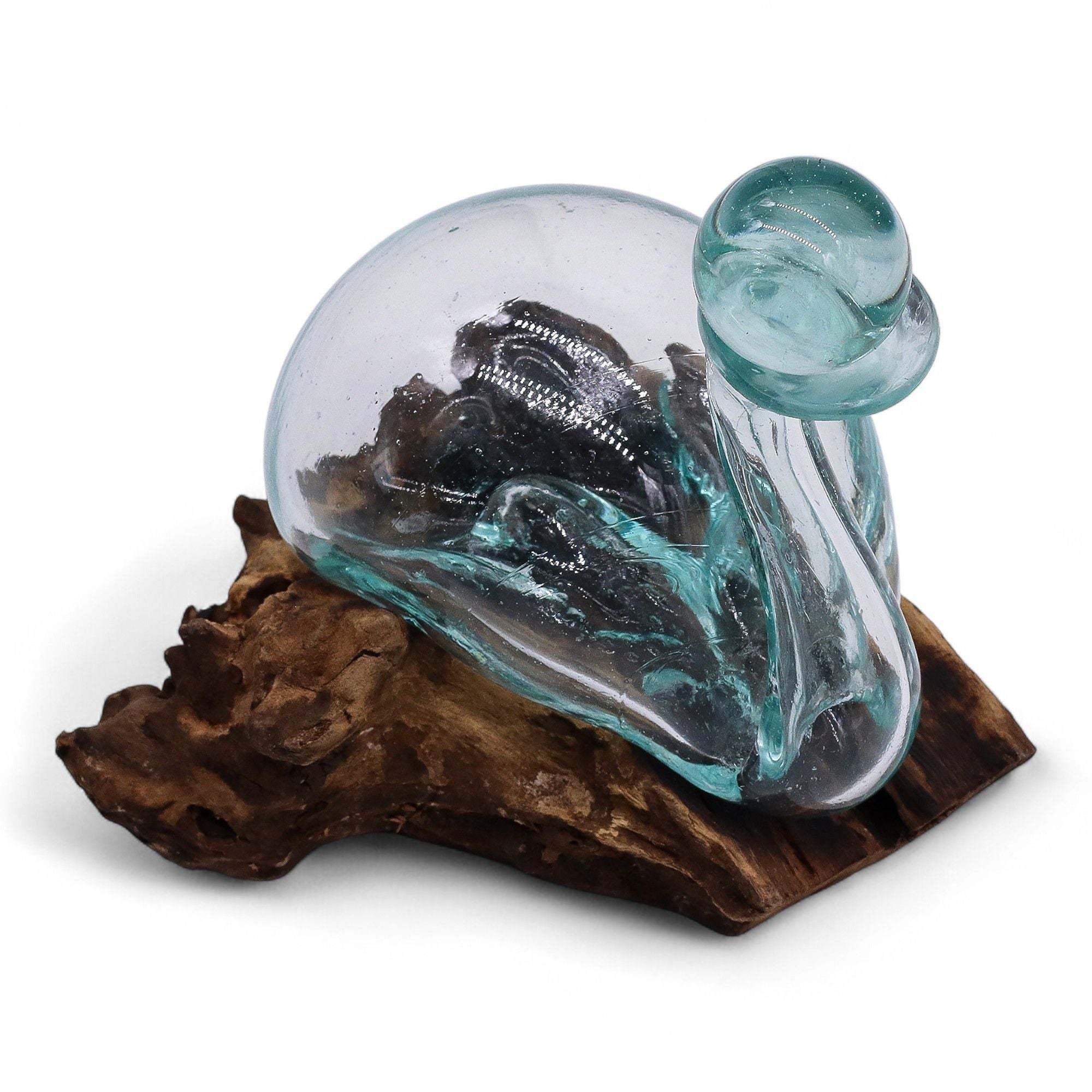 Handmade Molten Glass Duck Decanter on Wood with Stopper – 19cm