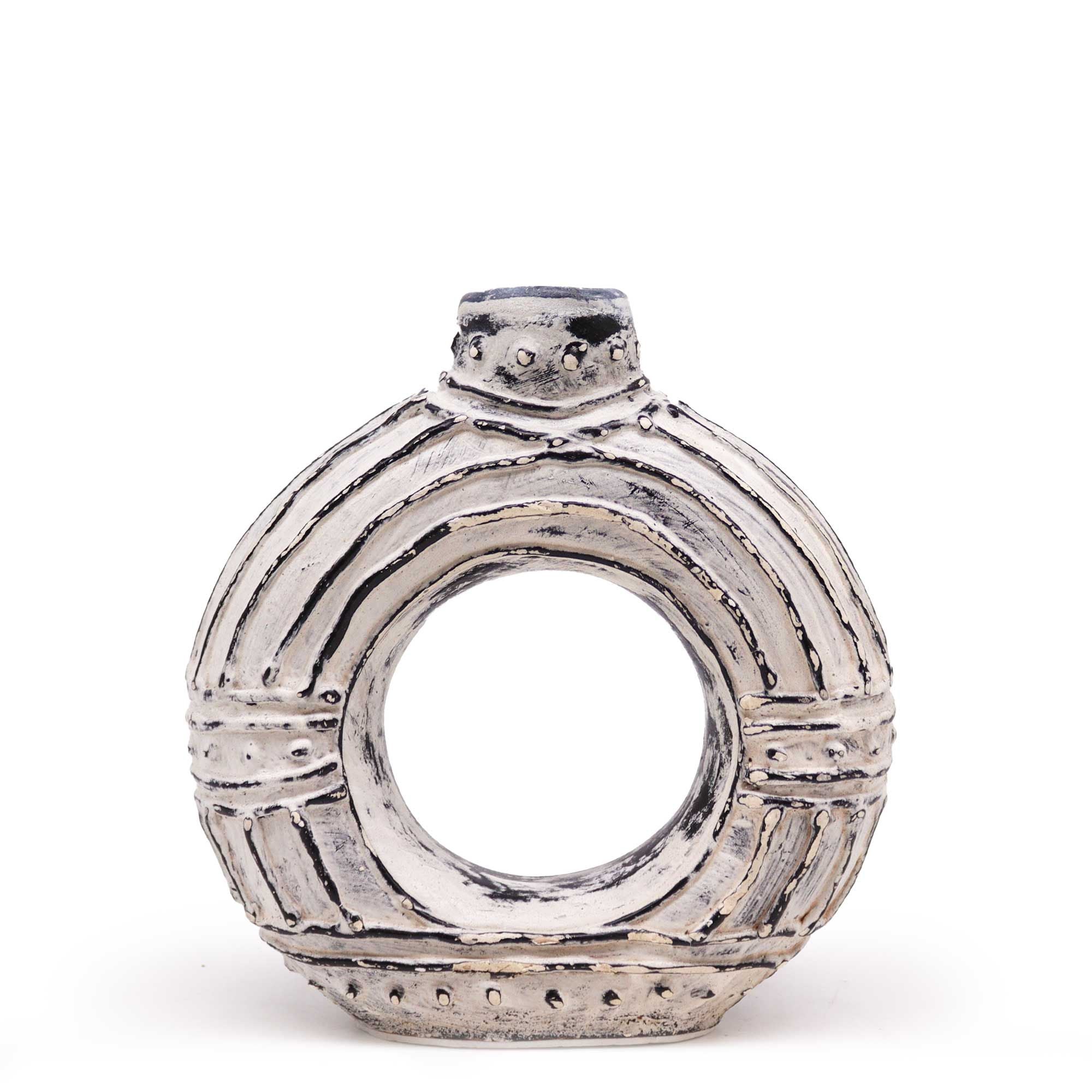 Round Donut Shaped Vase - Cream 18cm - handmade