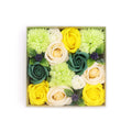 Square Box - Spring Celibrations - Yellow & Greens - Soap Flower Gift Round Box
