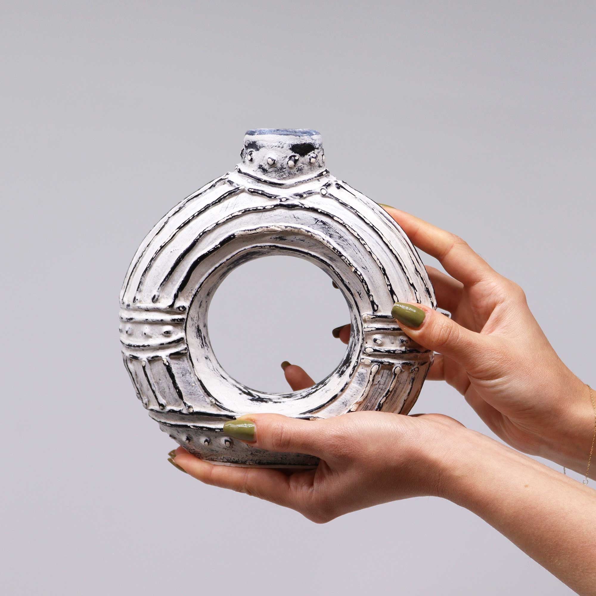 Round Donut Shaped Vase - Cream 18cm - handmade