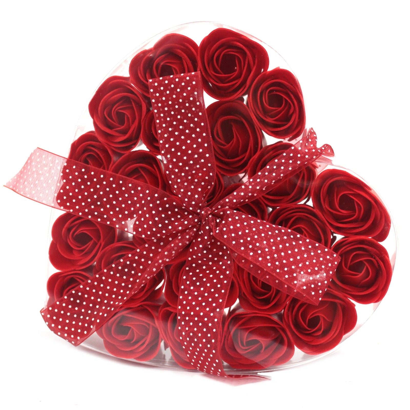Set of 24 Soap Flower Heart Box - Red Roses -  Luxury Soap Flowers.