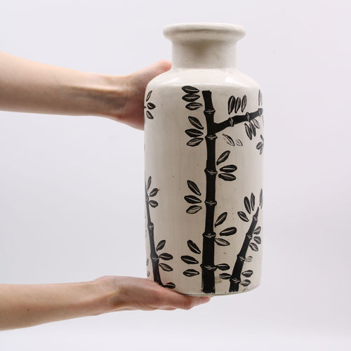 Bamboo Motif Straight Vase - Natural - handmade