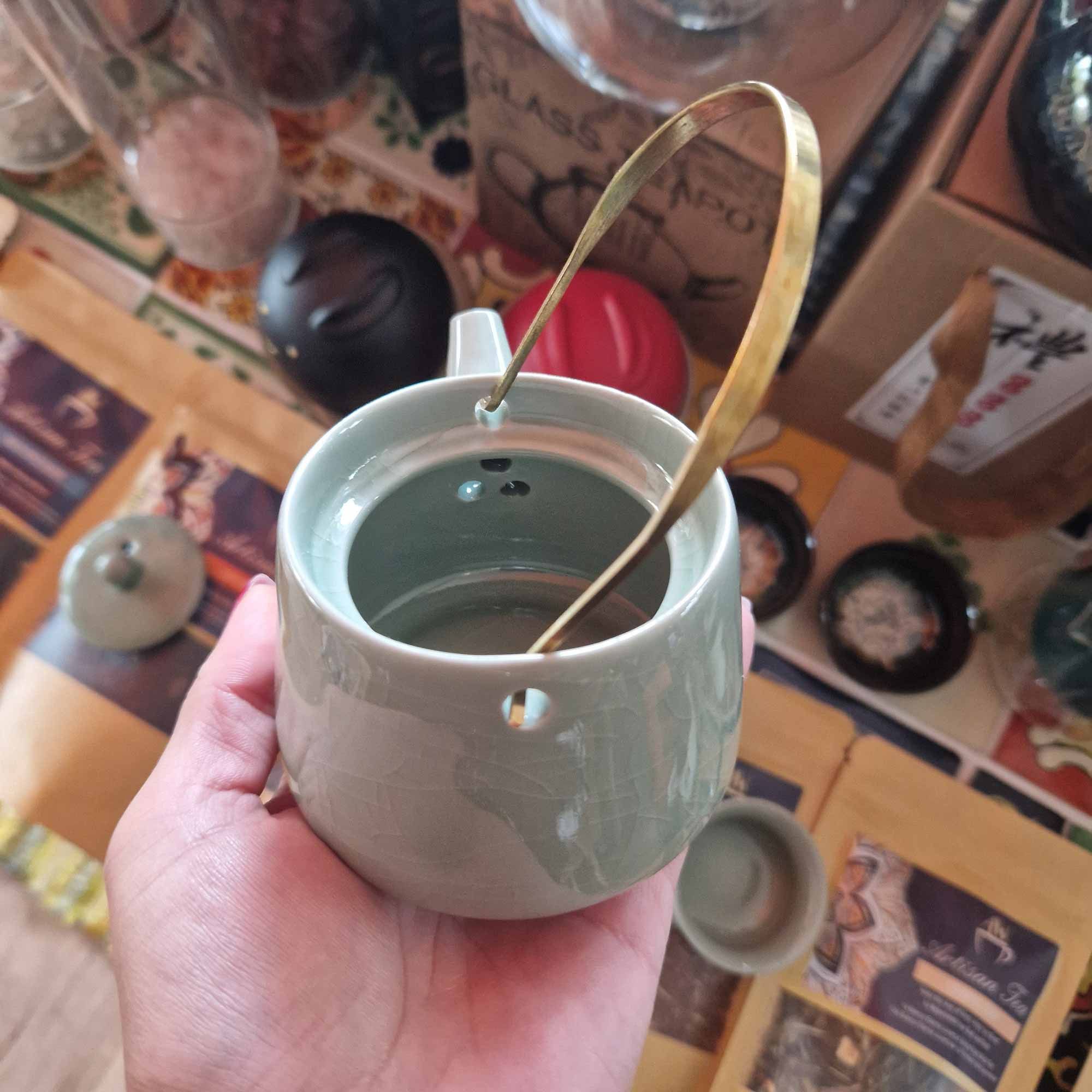 Herbal Jade Teapot Set with 2 Cups - Ceramic Green Tea Set
