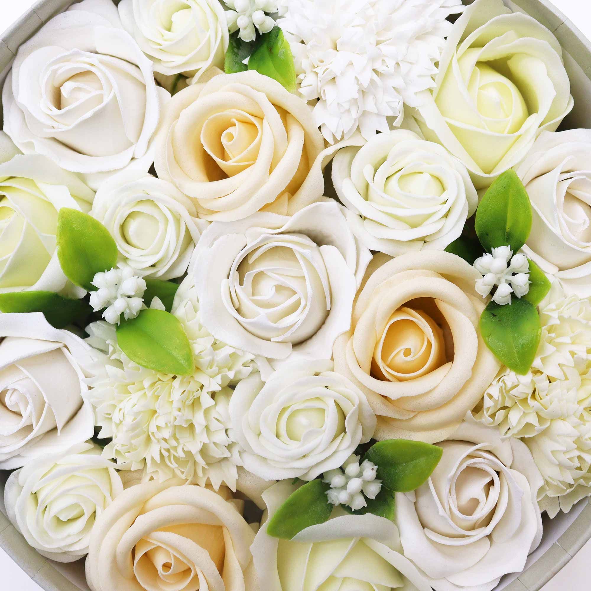 Round Box - Wedding Blessings - White & Ivory - Soap Flower Gift Round Box