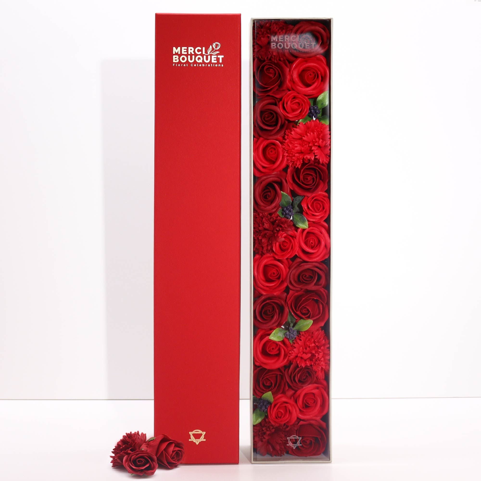 Extra Long - Classic Red Roses - handcrafted Soap Flower Gift Round Box