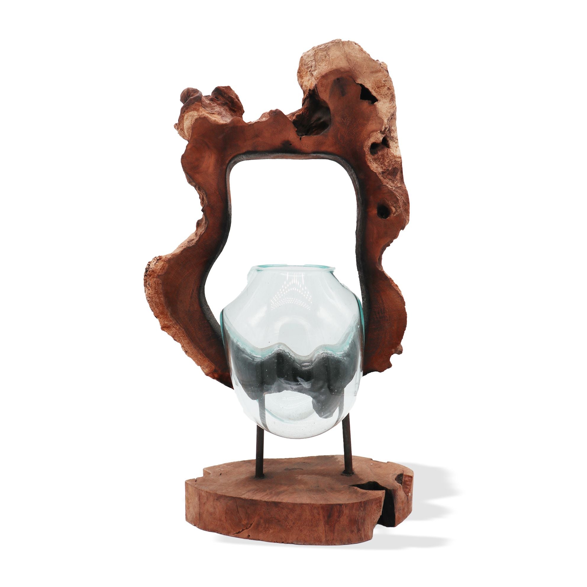 Handmade Molten Hanging Glass Art Vase on Wood – 40cm