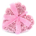 Set of 24 Soap Flower Heart Box - Pink Roses -  Luxury Soap Flowers.