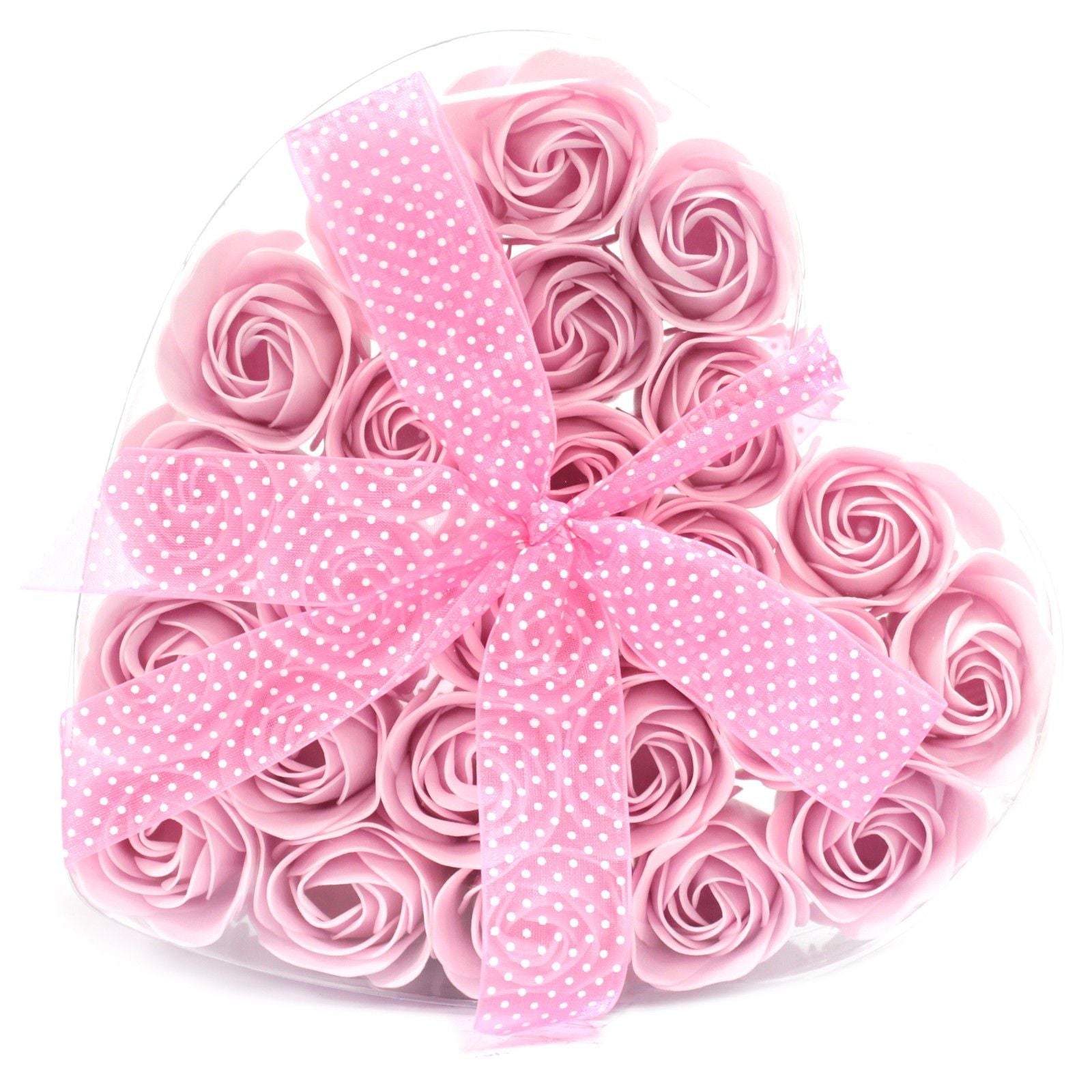 Set of 24 Soap Flower Heart Box - Pink Roses -  Luxury Soap Flowers.