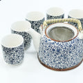 Herbal Teapot Set - Blue Pattern - 650ml Teapot with 6 Cups & Strainer