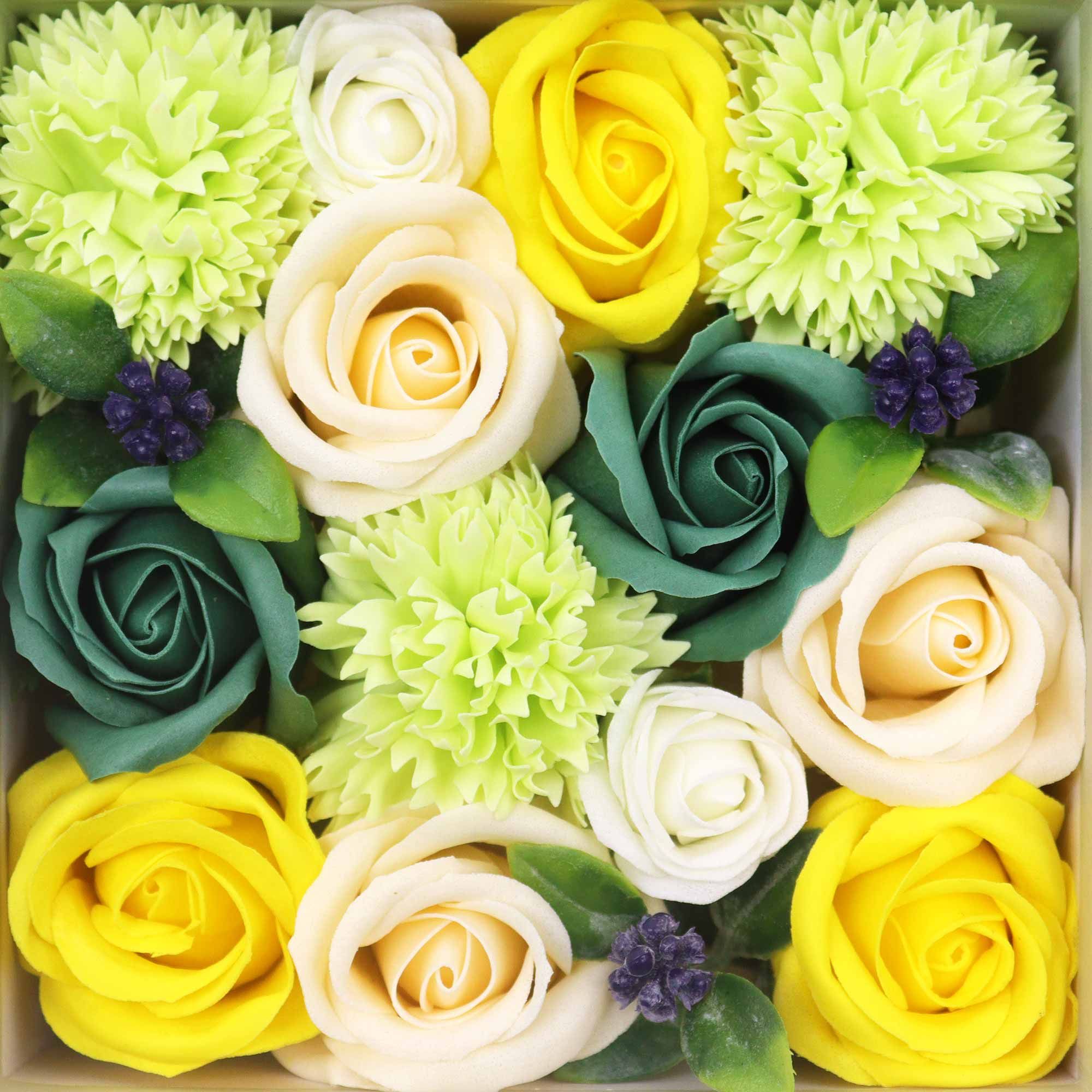 Square Box - Spring Celibrations - Yellow & Greens - Soap Flower Gift Round Box