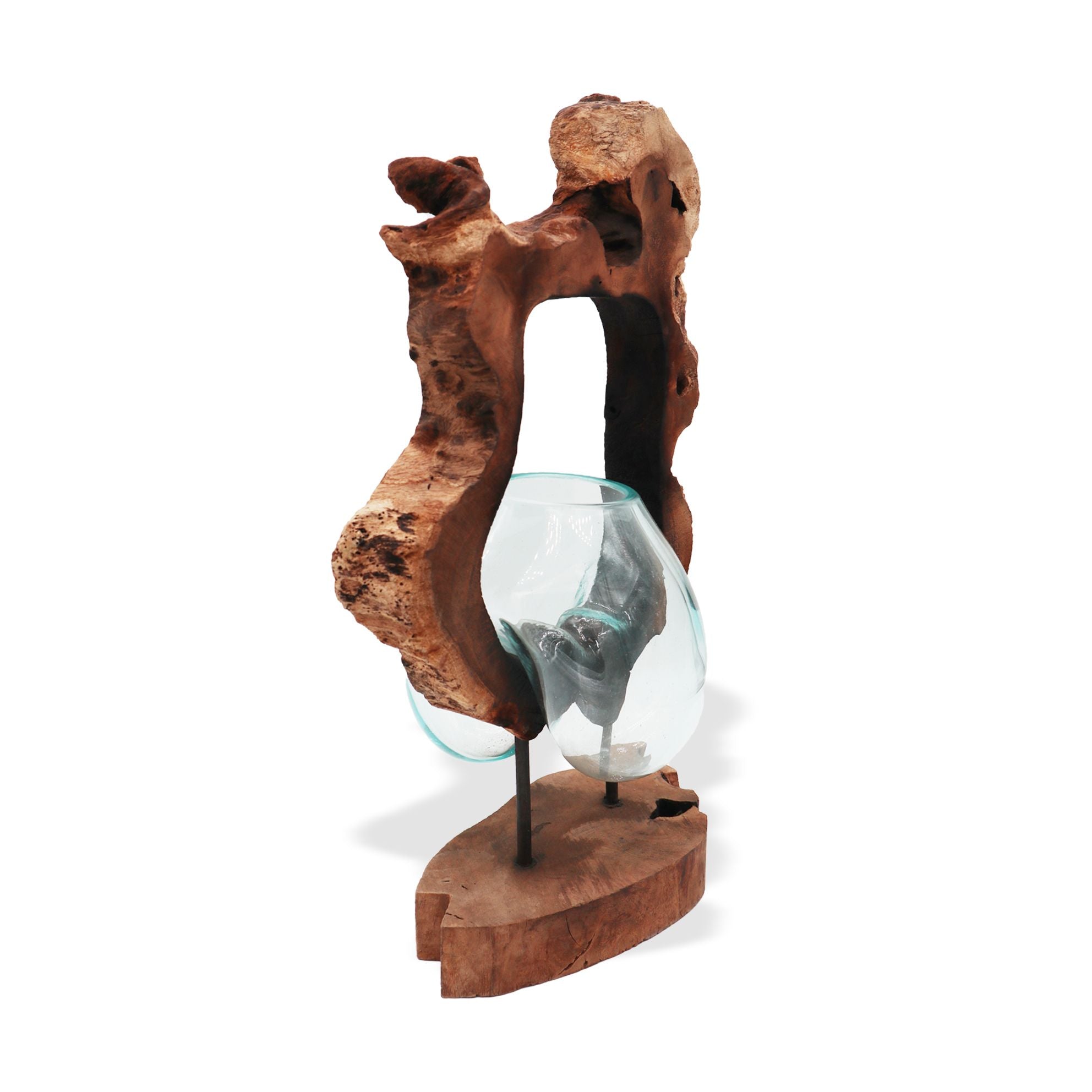 Handmade Molten Hanging Glass Art Vase on Wood – 40cm