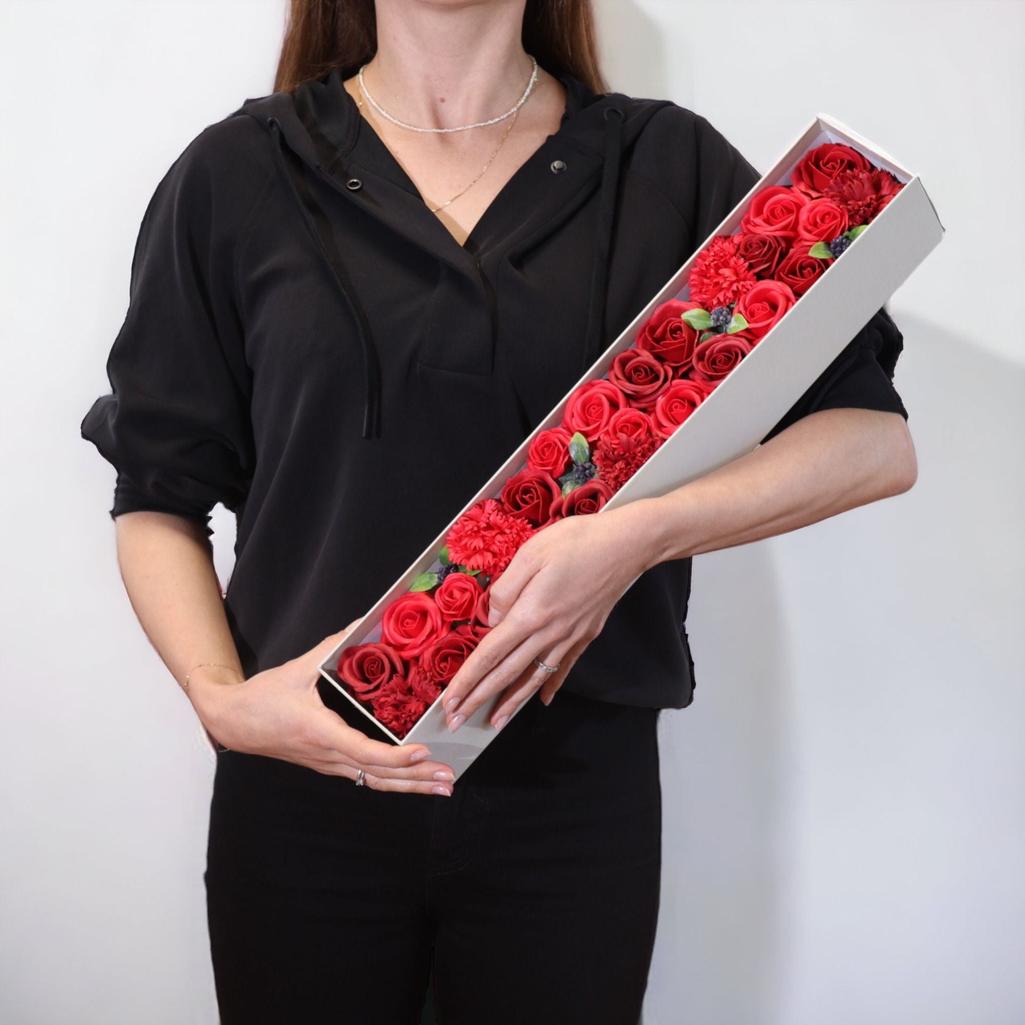 Extra Long - Classic Red Roses - handcrafted Soap Flower Gift Round Box