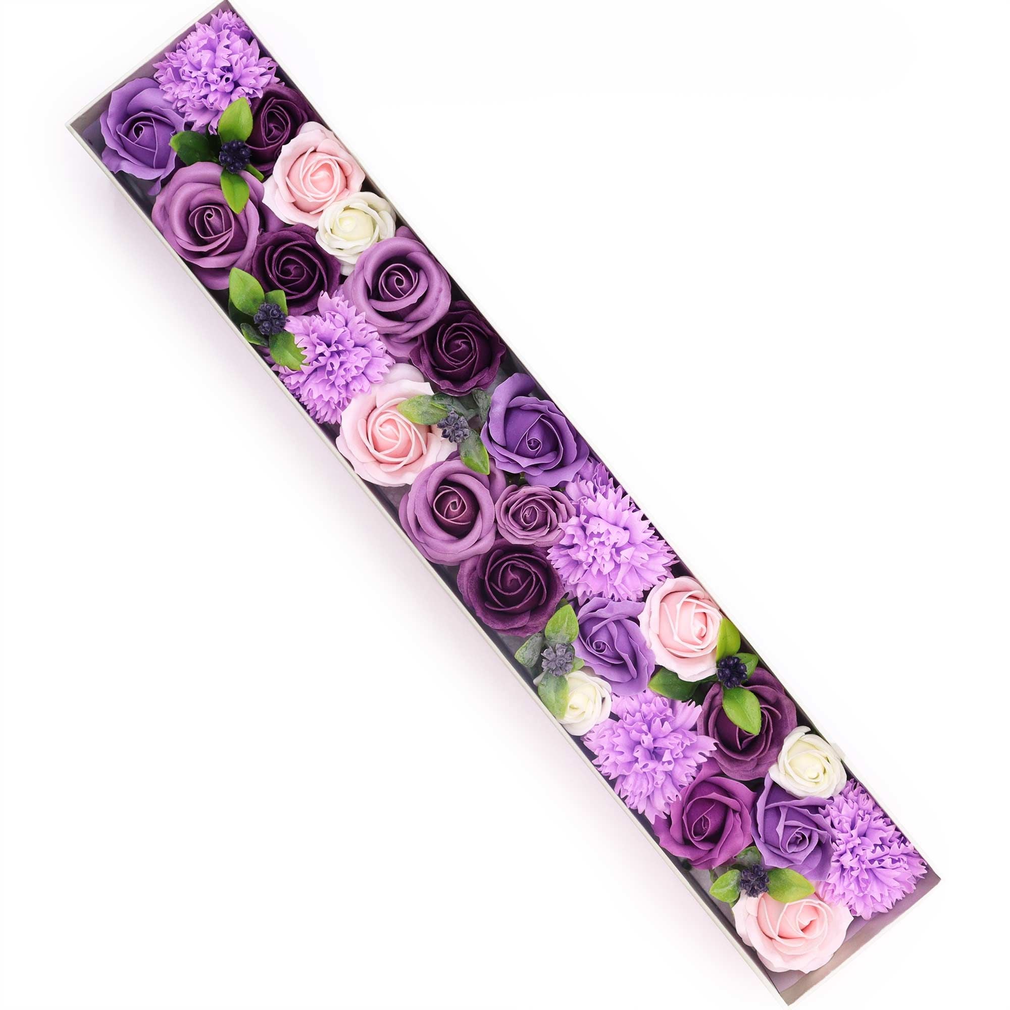 Extra Long Lavender & Rose - Carnation - Soap Flower Gift Round Box