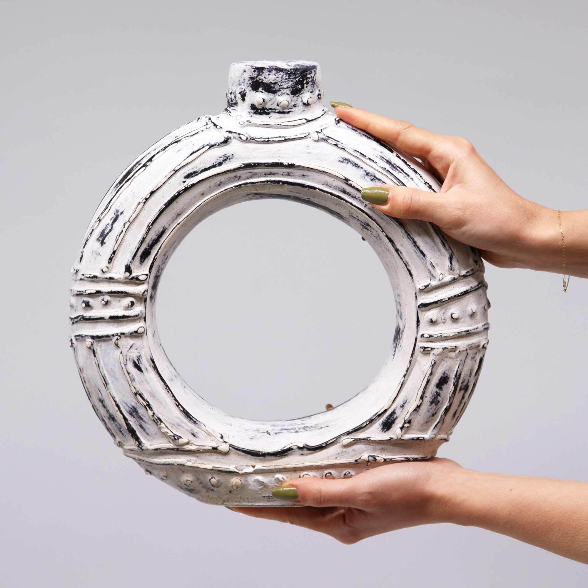 Round Donut Shaped Vase - Cream 30cm - handmade