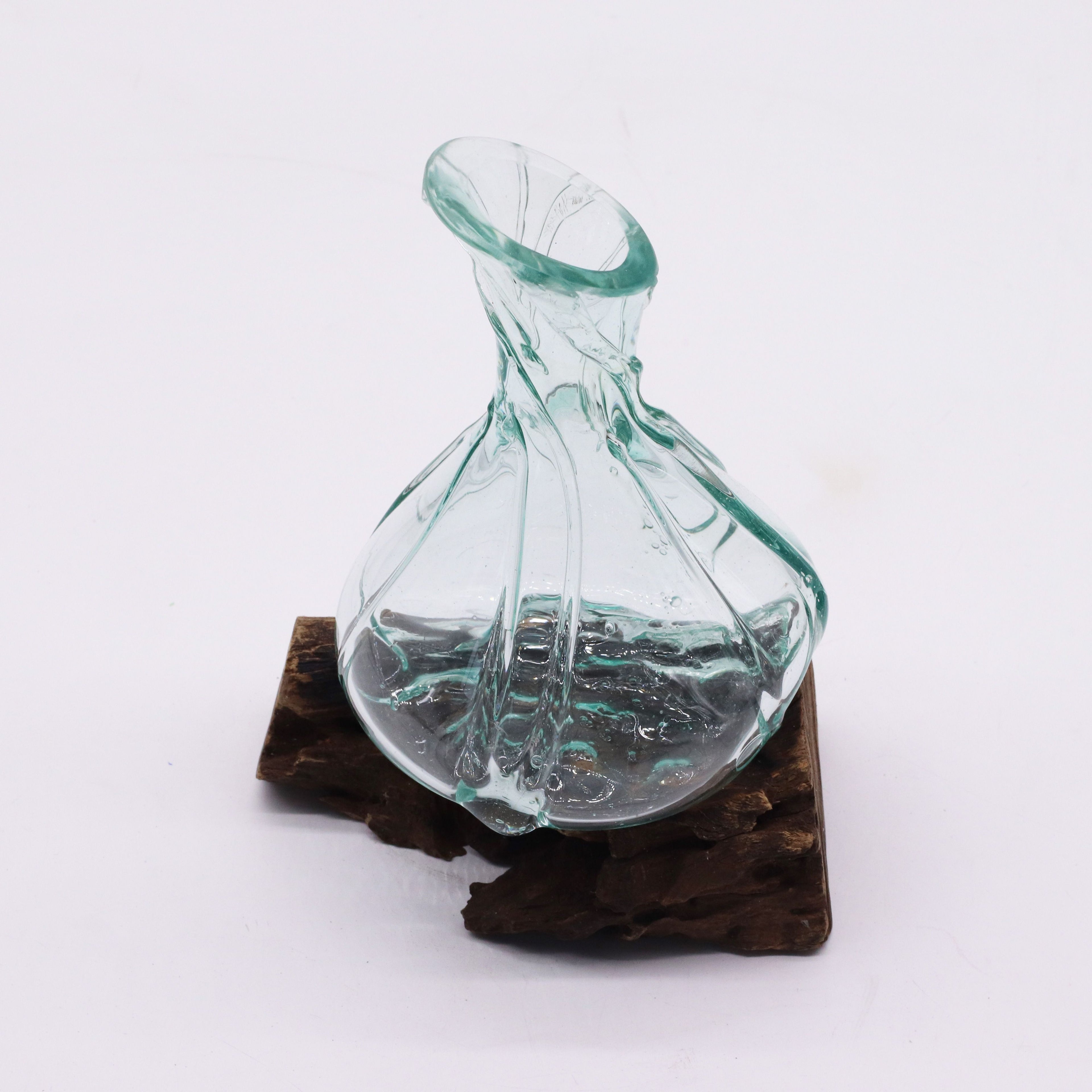 Handmade Molten Glass Fancy Mini Decanter on Wood – 24cm