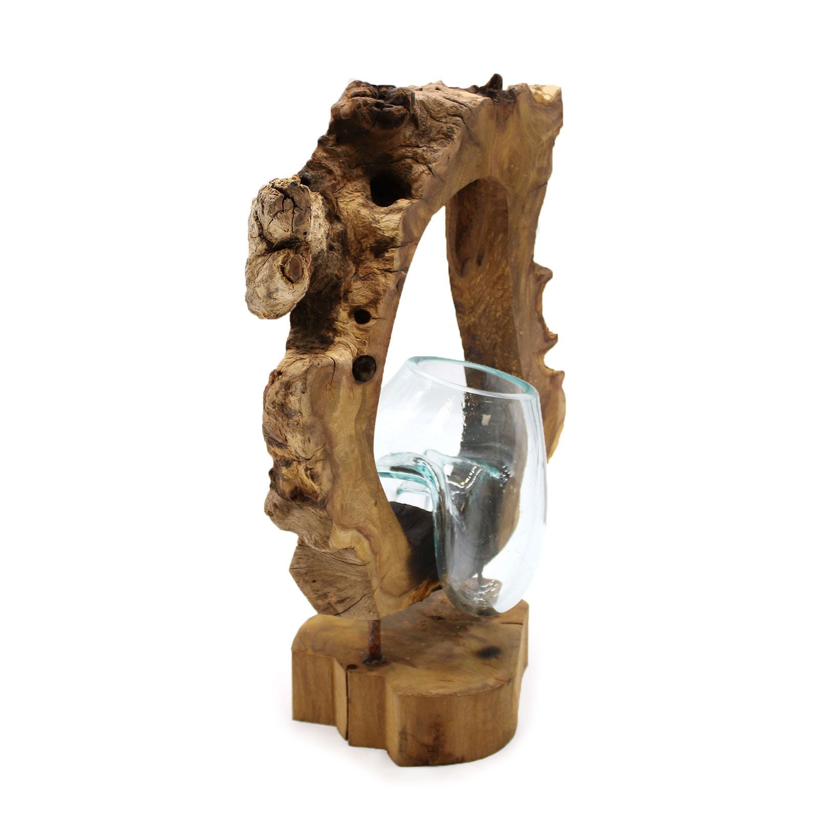 Handmade Molten Hanging Glass Art Vase on Wood – 40cm