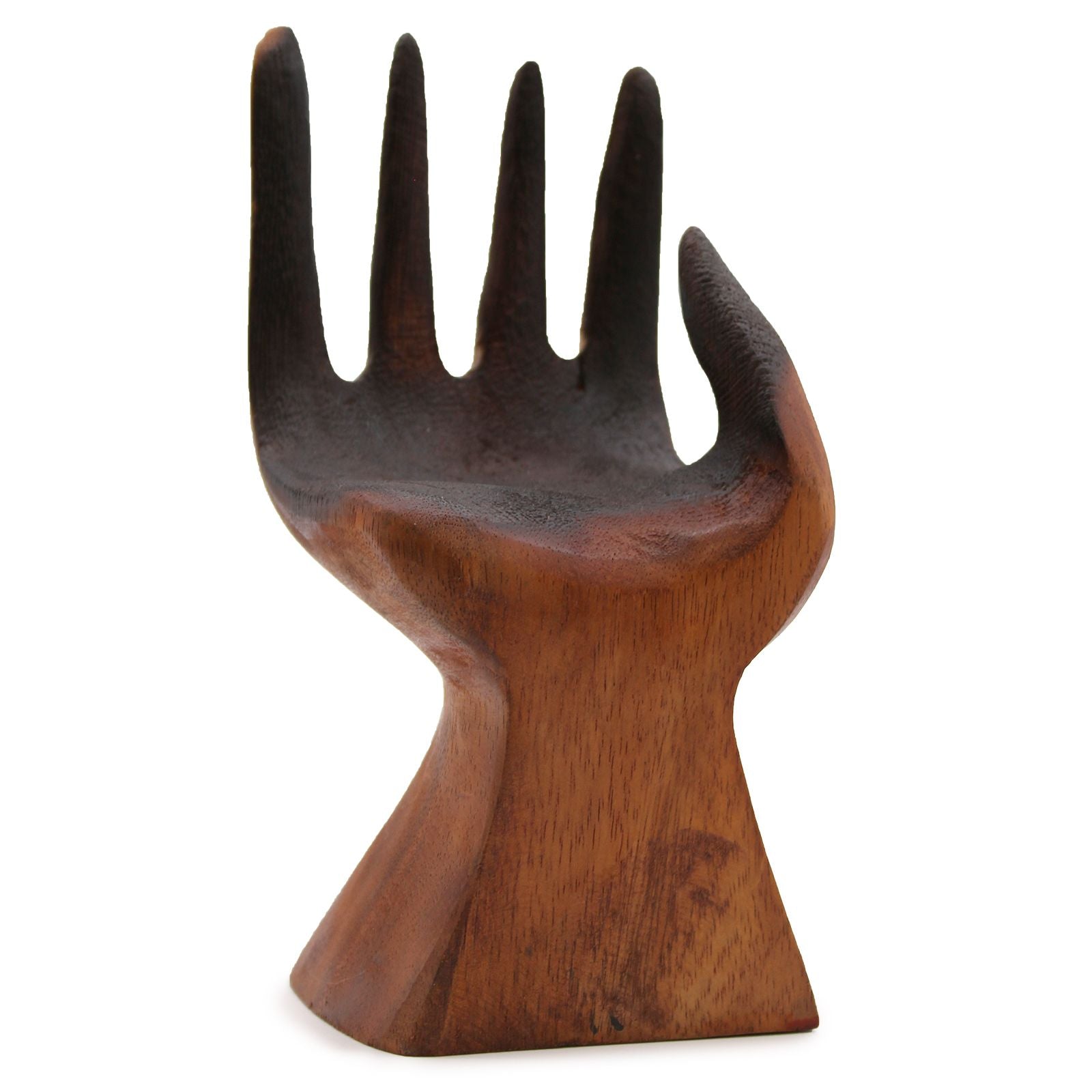 Handmade Carved Wood Hand with Molten Glass Bowl – 23cm