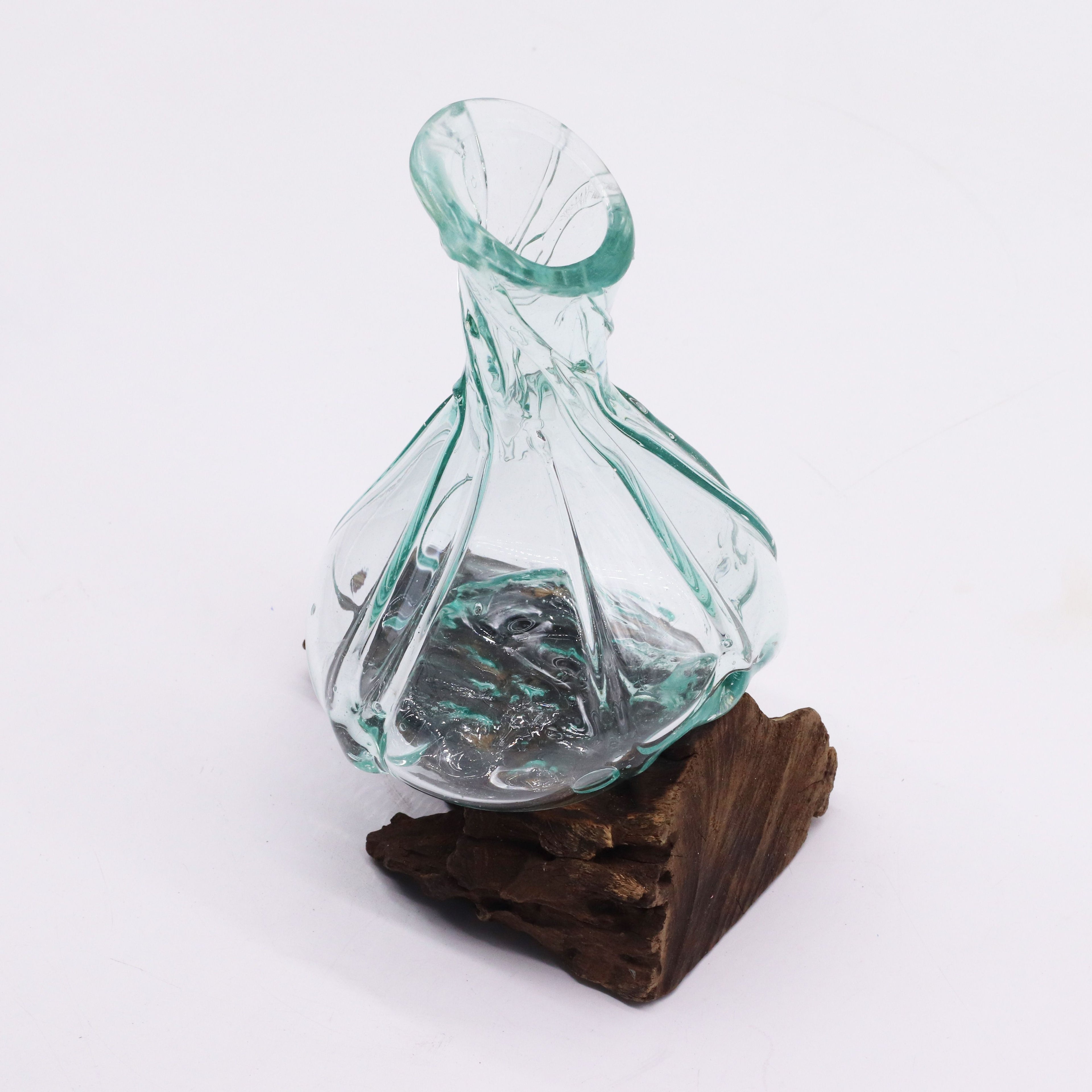 Handmade Molten Glass Fancy Mini Decanter on Wood – 24cm
