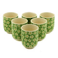 Herbal Daisy Tea Cups – Green Floral Ceramic Tea Cups (Set of 6)