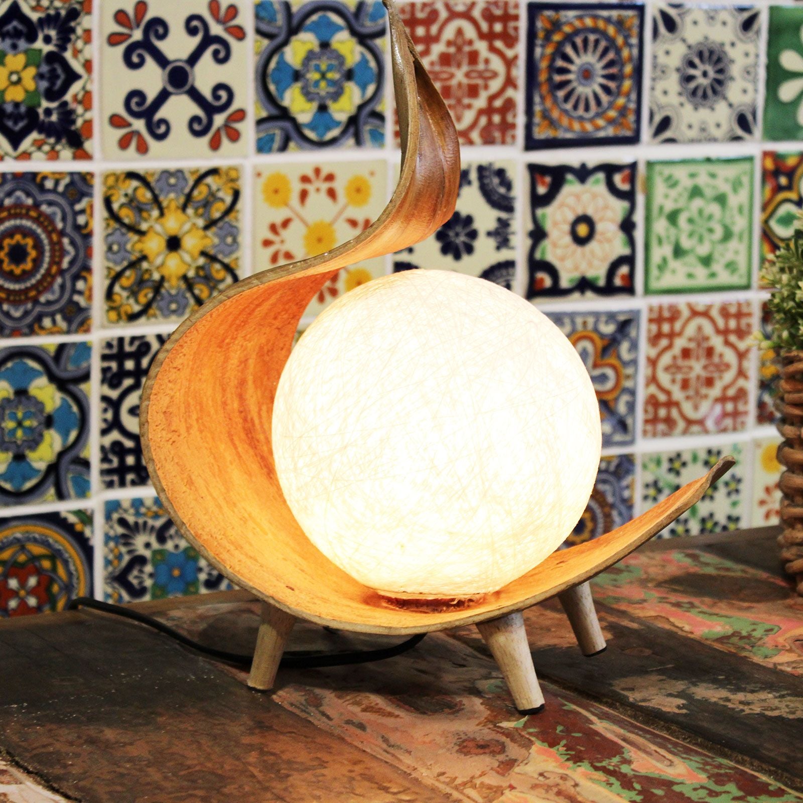 Natural Coconut Lamp - Chocolate Twist - Handcrafted & Eco