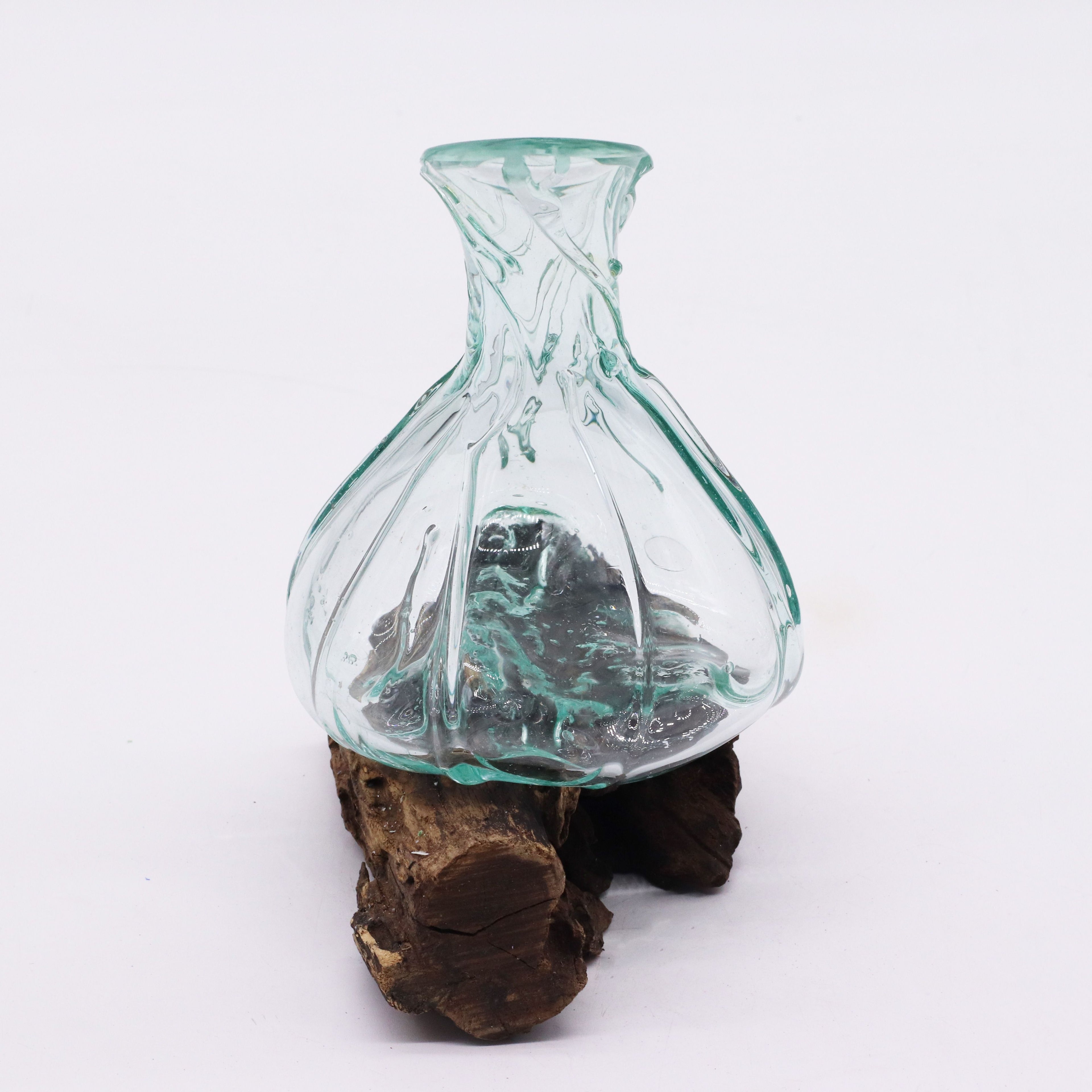 Handmade Molten Glass Fancy Mini Decanter on Wood – 24cm