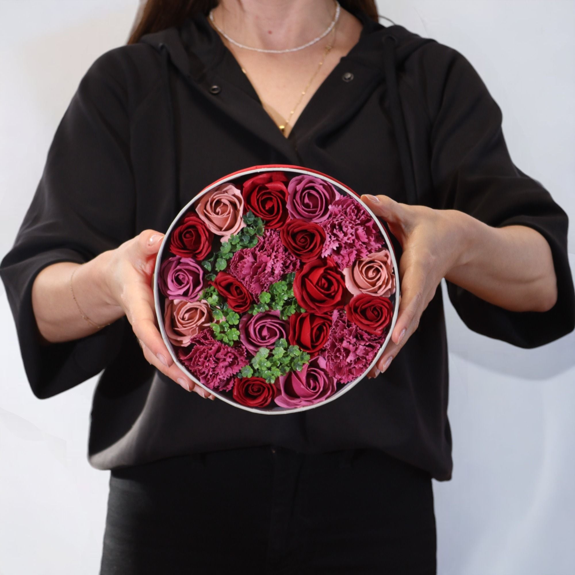 Round Box - Vintage Roses - handcrafted Soap Flower Gift Round Box
