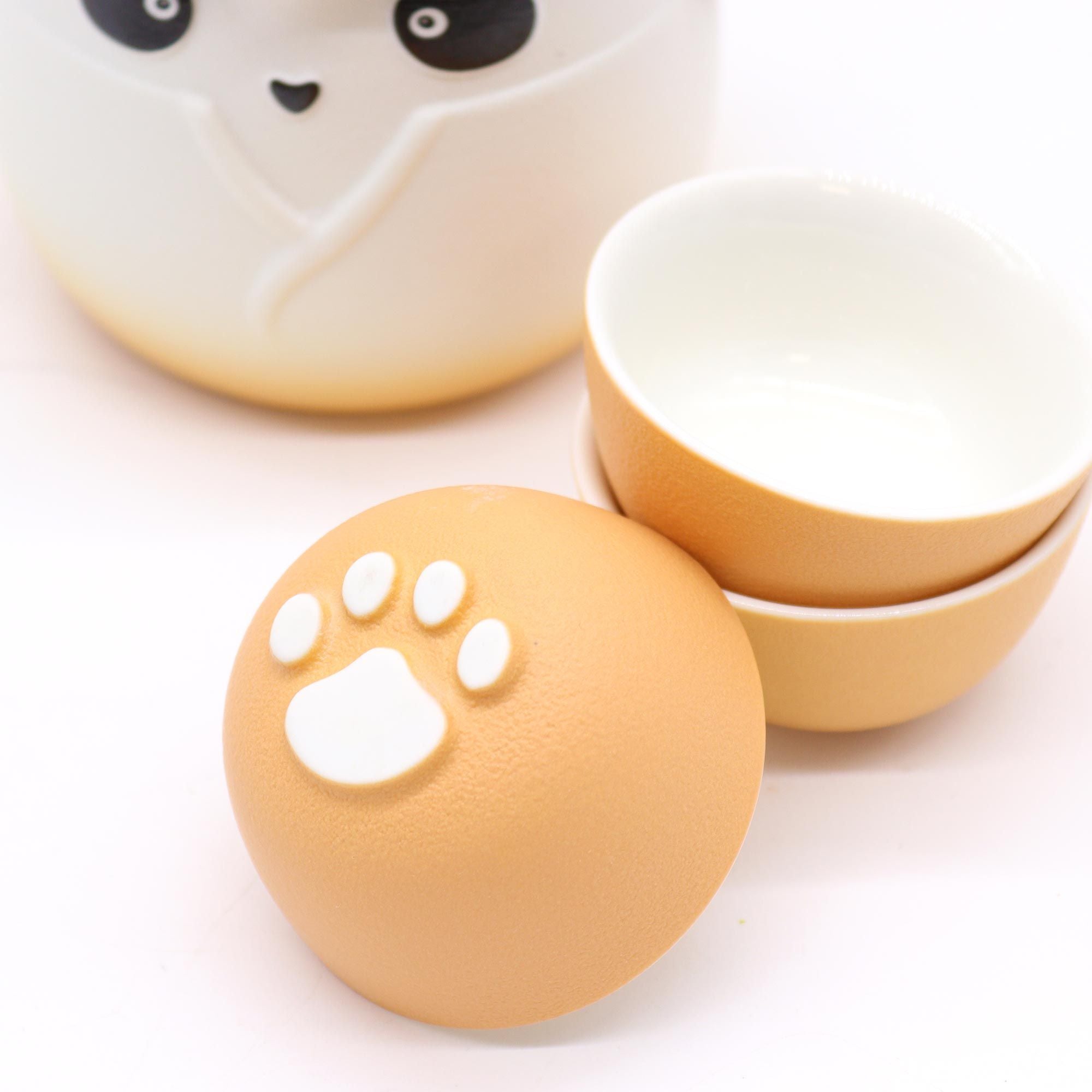 Panda Teapot Set with 3 Cups – Orange Gradient Ceramic Tea Set