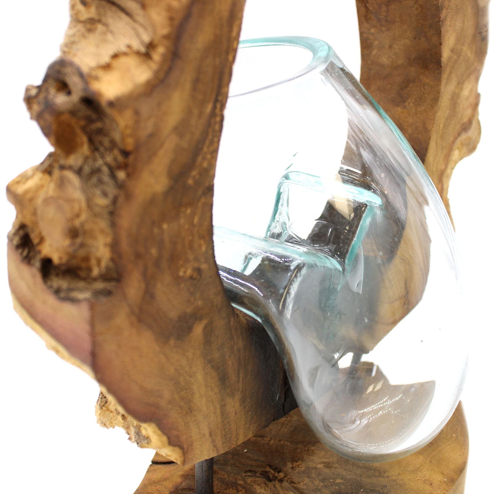 Handmade Molten Hanging Glass Art Vase on Wood – 40cm