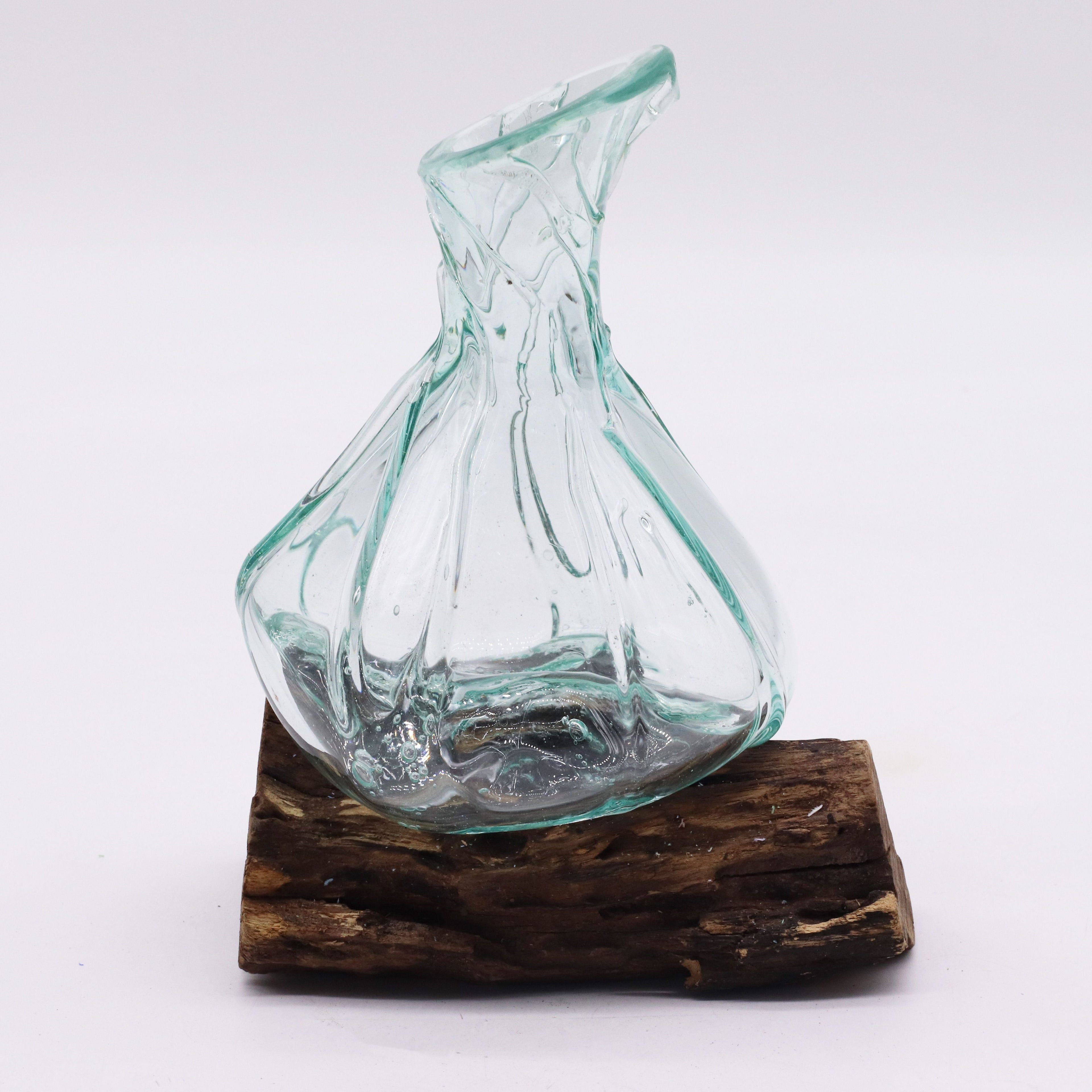 Handmade Molten Glass Fancy Mini Decanter on Wood – 24cm