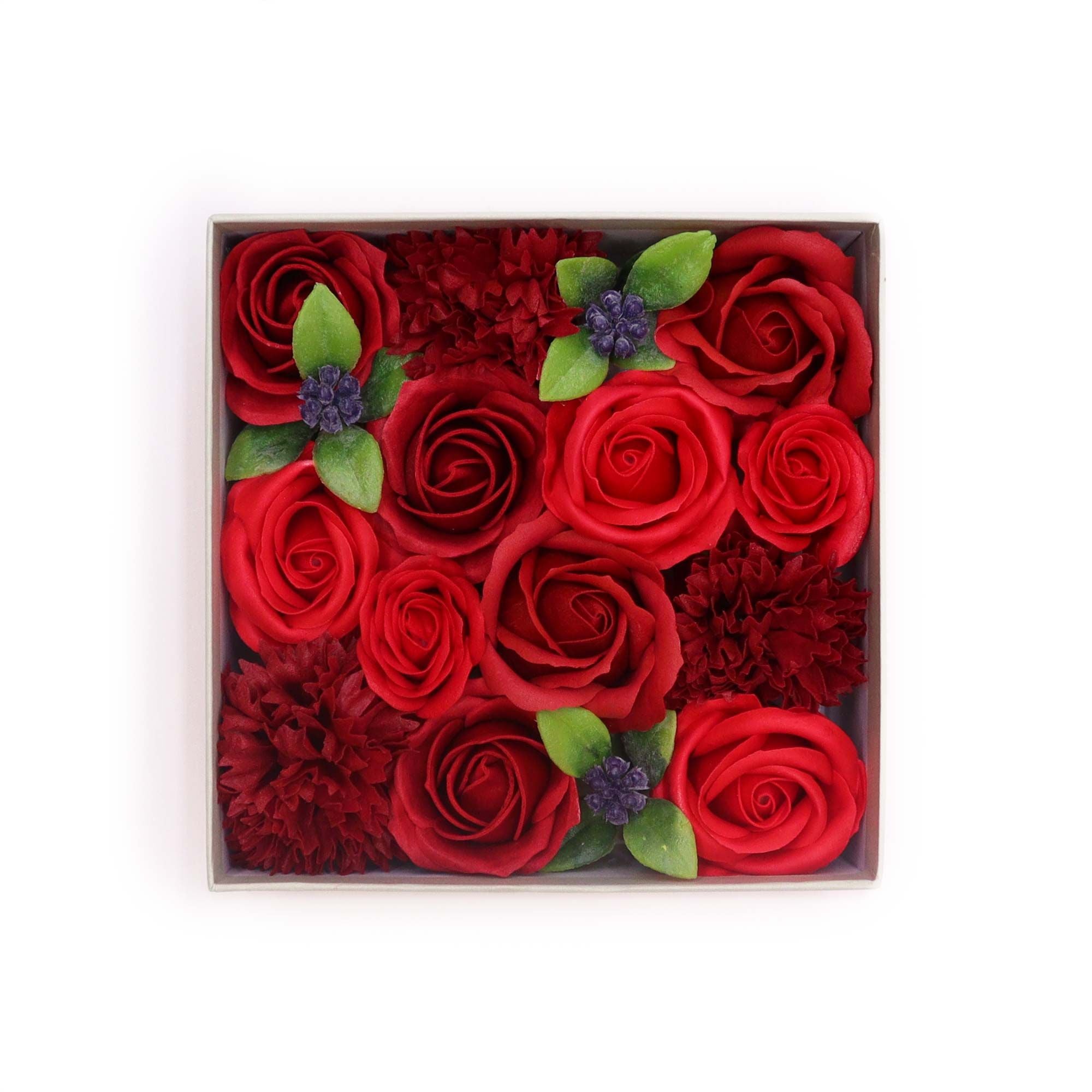 Square Box - Classic Red Roses - Soap Flower Gift Round Box