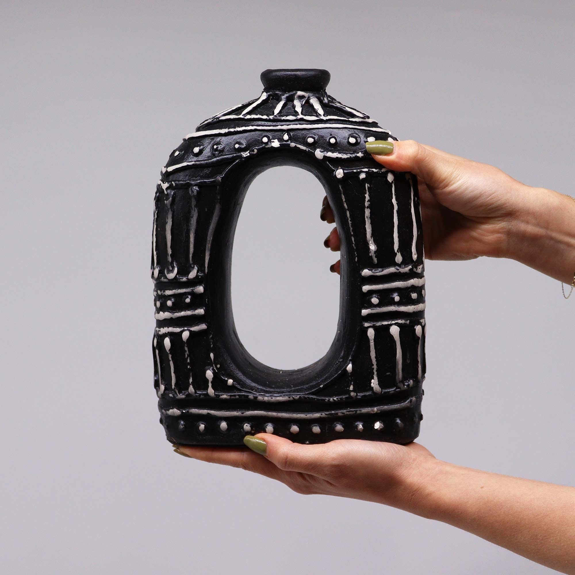 Oval Donut Shaped Vase - Chocolate 23cm - handmade