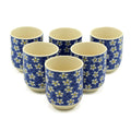 Midnight Meadow Daisy Tea Cups – Navy Blue & White Floral Ceramic Cups (Set of 6)