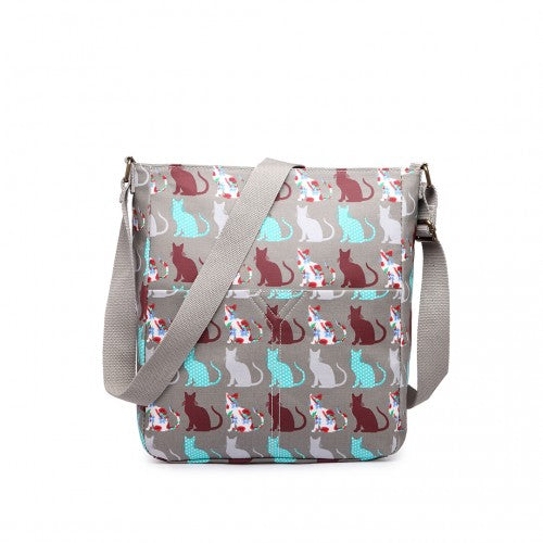 Miss Lulu Regular Matte Oilcloth Square Bag Cat Grey