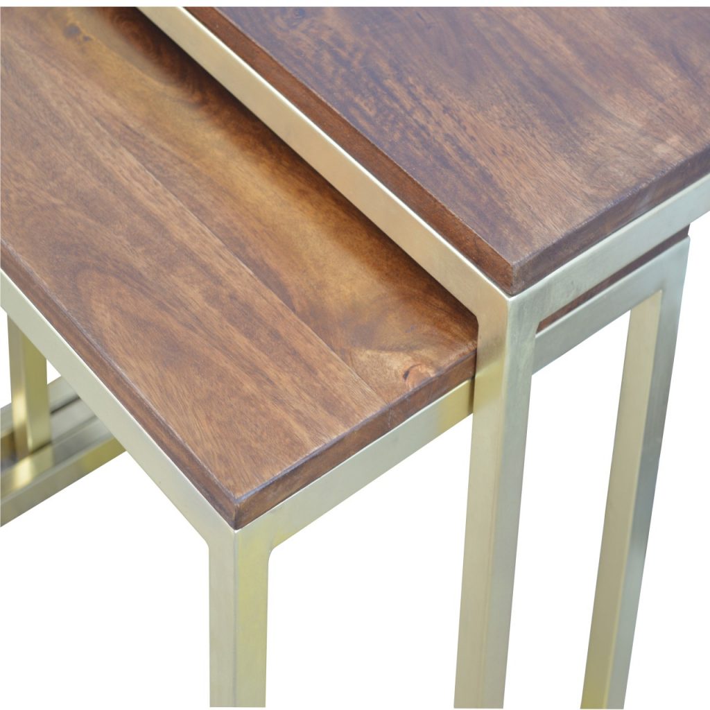 Chunky Gold Table Set of 3, Handmade Solid Wood, Modern Accent Tables